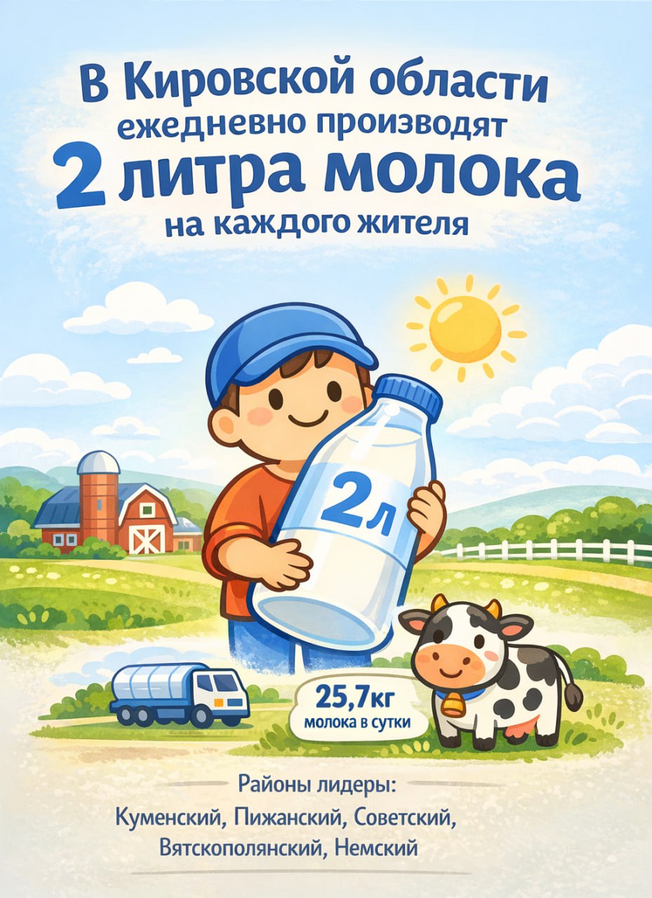 В Кировской области ежедневно производят почти по 2 литра молока на каждого жителя