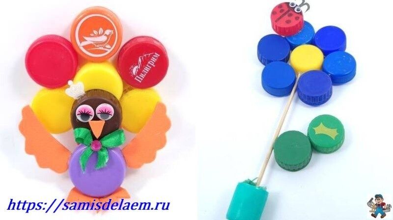 Творим из мусора: интересные поделки для детей с пластиковыми крышками